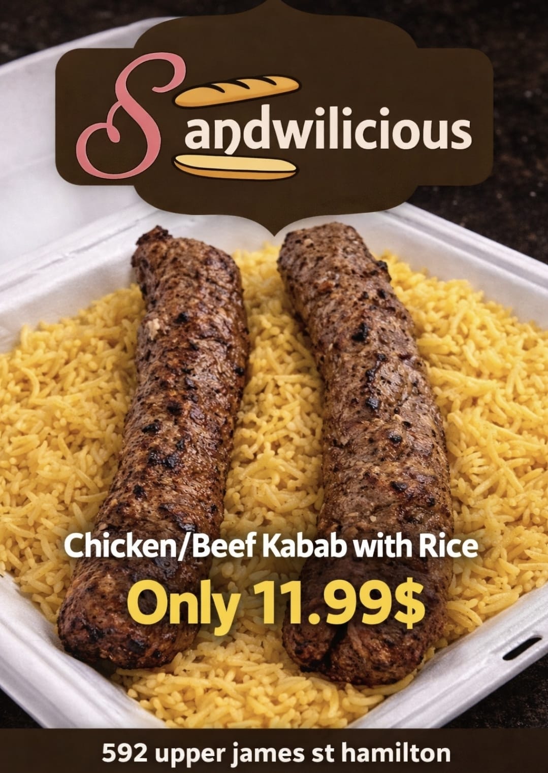Chicken or Beef Kabab with Rice — Only $11.99 deal